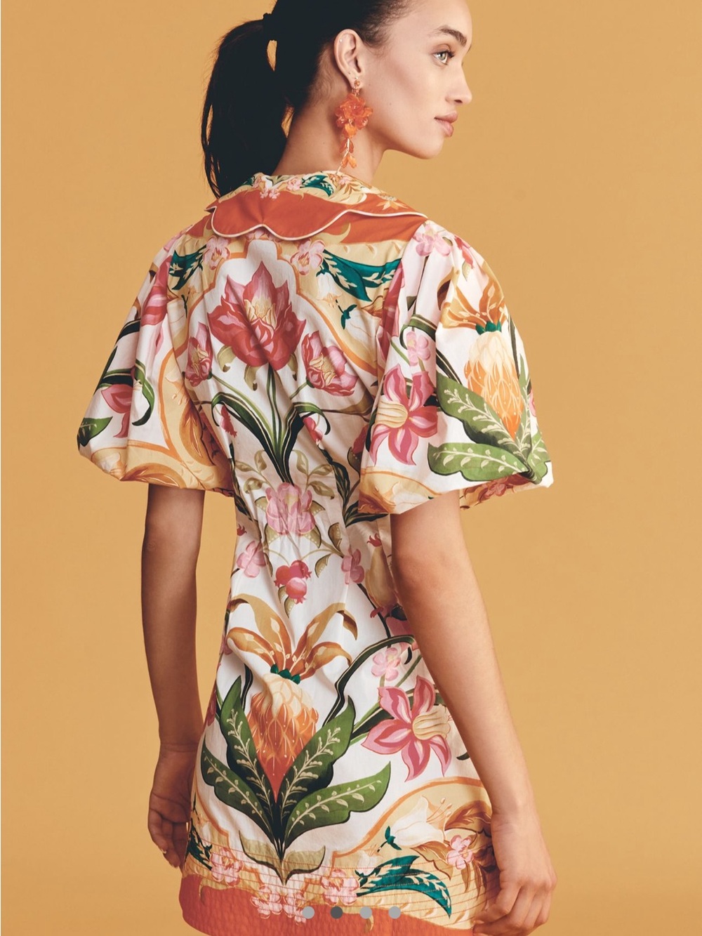 NWT Farm Rio Anthropologie Coral and Cream Floral Button-Front Mini Dress - Picture 3 of 7
